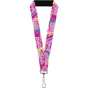image:imageBuckleDown Barbie Lanyard Barbie Script Signature Logo Abstract Multi Color White Elastic