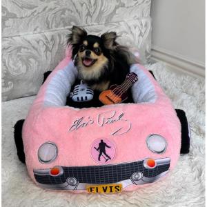 image:imageMegatoys Barbie Plush Car Pet Bed Themed Plush Pink Pet Bed for Dogs and Cats  Soft and Cozy Pet Bed with Barbie Pillow and Car DesignElvis