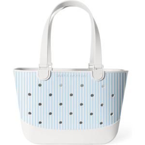 image:imageSimple Modern Mattel Large Beach Bag  Waterproof Getaway Rubber Tote with Zipper Pocket for Travel Pool Boat Groceries Sports  BarbiePattern Seaside Stripes
