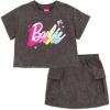 image:imageBarbie Girls French Terry Cropped Drop Shoulder TShirt and Skirt Outfit Set Toddler to Big Kid Sizes 2T  1416Charcoal Gray