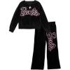 image:imageBarbie Girls Velour Drop Shoulder Zip Up Hoodie and Flare Pants Outfit Set Toddler to Big Kid Sizes 2T  1416Black