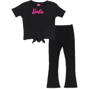 image:imageBarbie Girls Cropped Ribbed TShirt and Flare Pants Outfit Set Toddler to Big Kid Sizes 4T  1416Black  Pink  Barbie
