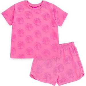 image:imageBarbie Girls French Terry Drop Shoulder TShirt and Dolphin Shorts Outfit Set Toddler to Big Kid Sizes 2T  1416Pink