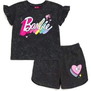 image:imageBarbie Girls French Terry TShirt and Shorts Outfit Set Toddler to Big Kid Sizes 2T  1416Charcoal Gray