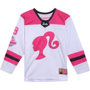 image:imageBarbie Girls Mesh Hockey Jersey Long Sleeve TShirt Toddler to Big Kid Sizes 2T  1416Pink  White