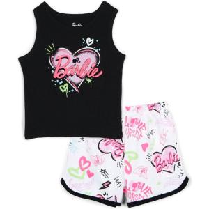 image:imageBarbie Girls Ribbed Tank Top and French Terry Shorts Outfit Set Toddler to Big Kid Sizes 2T  1416Black  White