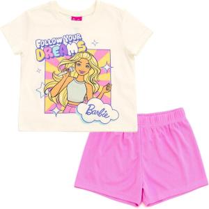 image:imageBarbie Girls TShirt and Shorts Outfit Set Toddler to Big Kid Sizes 4T  1416White  Pink