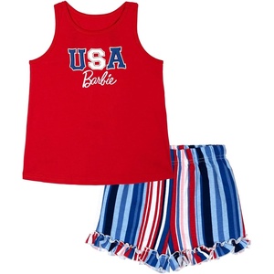 image:imageBarbie Girls Ribbed Tank Top and French Terry Shorts Outfit Set Toddler to Big Kid Sizes 2T  1416Red  Multicolor