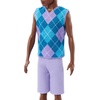 image:imageBarbie Fashionistas Style Ken Doll 253 with Brown Hair Wearing Lavendar Shorts with Turquoise and Lavender Argyle Shirt White ShoesPurple Argyle