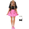 image:imageBarbie Deluxe Style Doll 16 in Pink Vinyl Barbiecore Skirt Black Satin Crop Top Long Brown Hair Black Clutch and Silver JewelrySkirt Set