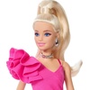 image:imageBarbie Deluxe Style Doll 16 in Pink Vinyl Barbiecore Skirt Black Satin Crop Top Long Brown Hair Black Clutch and Silver JewelryTights