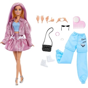 image:imageBarbie Deluxe Style Doll in Metallic Pink Barbiecore Skirt and Jacket  4 Fashions 4 Accessories 4 Interchangeable Hands 2 Shoes amp Color Change Hair