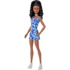 image:imageBarbie Fashionistas Style Doll 248 with Black Hair  Wearing Blue Floral Shorts with Blue Floral Tank Top Silver ShoesFloral Denim
