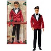 image:imageBarbie Signature 2026 Holiday Curly Black Hair Ken Collectible Fashion Doll Wearing Full Suit with Red Jacket in Displayable Packaging amp Doll Stand