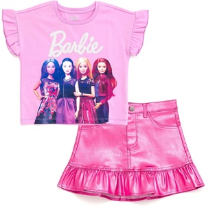 image:imageBarbie Girls Sequin TShirt and Metallic Skirt Set Toddler to Big KidPink