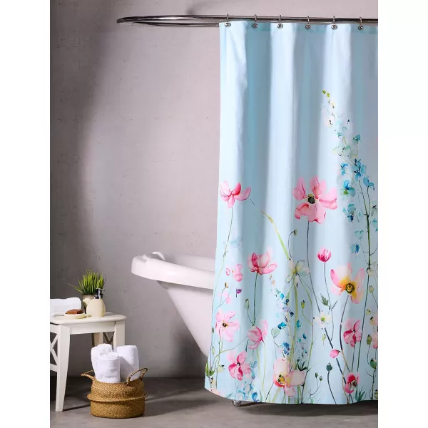 Maison d Hermine Shower Curtain 100 Cotton One Panel Darkening Bath Shower Curtains 70 Inch x72 Inch Easy Hanging with 12 Button Holes for Bathrooms Sweet Marbles10  Delphinium