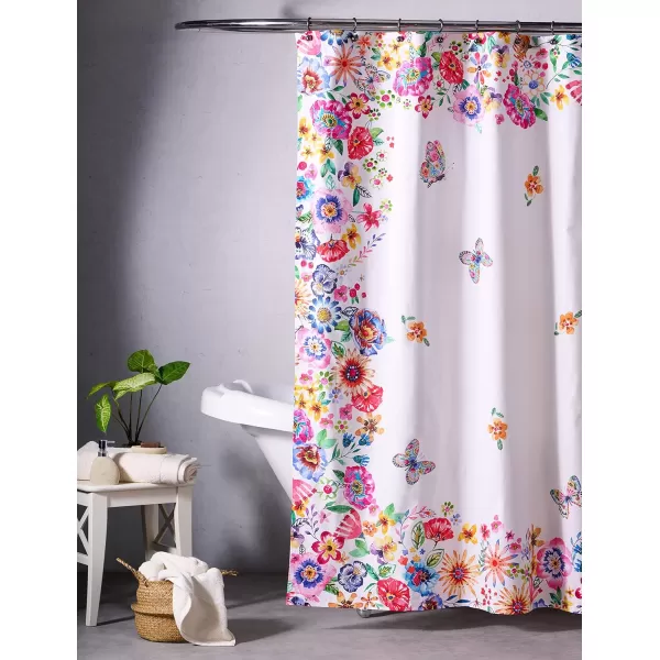 Maison d Hermine Shower Curtain 100 Cotton One Panel Darkening Bath Shower Curtains 70 Inch x72 Inch Easy Hanging with 12 Button Holes for Bathrooms Sweet Marbles23  Happy Florals