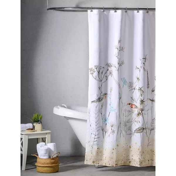 Maison d Hermine Shower Curtain 100 Cotton One Panel Darkening Bath Shower Curtains 70 Inch x72 Inch Easy Hanging with 12 Button Holes for Bathrooms Sweet Marbles9  Meadow Florals