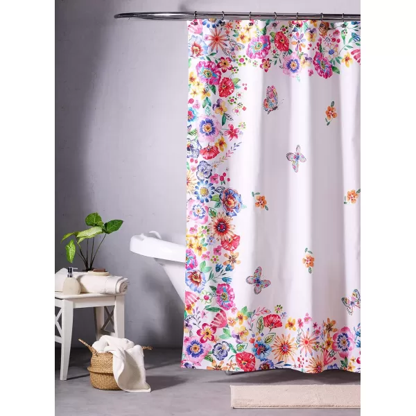 Maison d Hermine Shower Curtain 100 Cotton One Panel Darkening Bath Shower Curtains 70 Inch x72 Inch Easy Hanging with 12 Button Holes for Bathrooms Sweet Marbles23  Happy Florals
