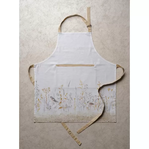 Maison d Hermine 100 Cotton Kitchen Apron with an Adjustable Neck with Long Ties for Women Men Chef26  Meadow Florals  Beige