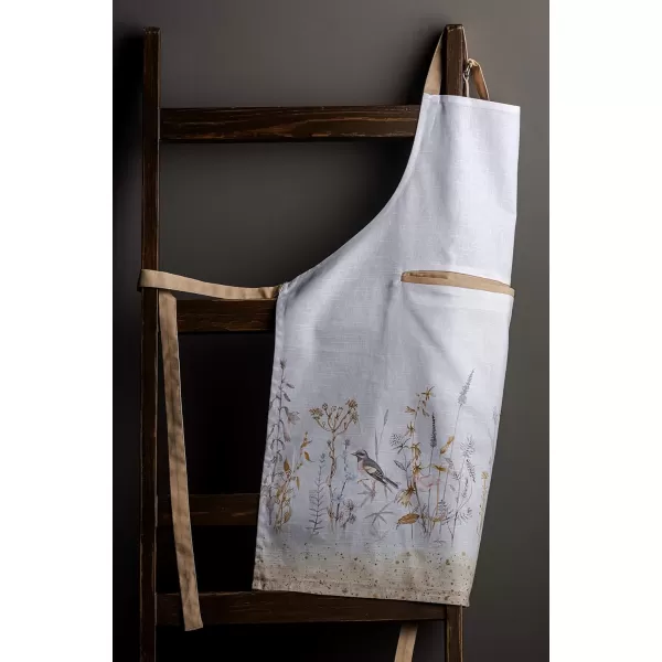 Maison d Hermine 100 Cotton Kitchen Apron with an Adjustable Neck with Long Ties for Women Men Chef26  Meadow Florals  Beige