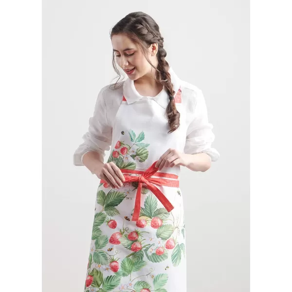 Maison d Hermine Apron 100 Cotton 1 Piece Adjustable Neck Strap Apron with Center Pocket for Home Kitchen  SpringSummer06  Strawberry Summer