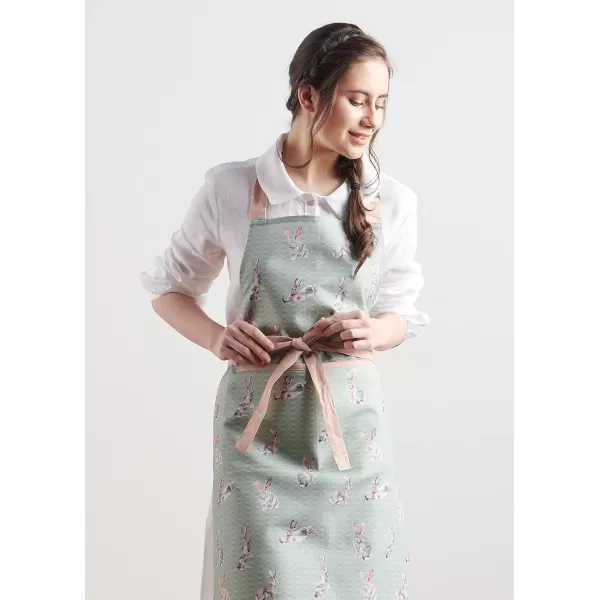 Maison d Hermine Apron 100 Cotton 1 Piece Adjustable Neck Strap Apron with Center Pocket for Home Kitchen  SpringSummer11  Rabbits at Dawn