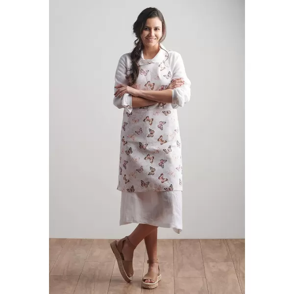 Maison d Hermine Apron 100 Cotton 1 Piece Adjustable Neck Strap Apron with Center Pocket for Home Kitchen  SpringSummer12  Butterflies