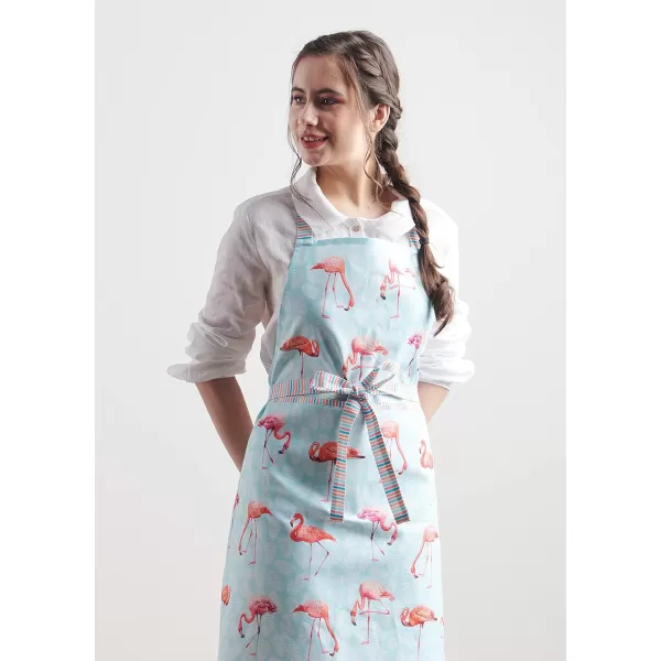 Maison d Hermine Apron 100 Cotton 1 Piece Adjustable Neck Strap Apron with Center Pocket for Home Kitchen  SpringSummer17  Flamingo Love