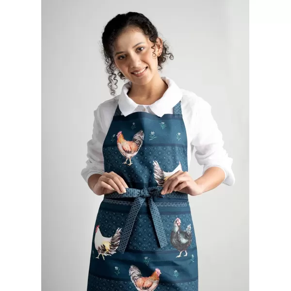 Maison d Hermine Apron 100 Cotton 1 Piece Adjustable Neck Strap Apron with Center Pocket for Home Kitchen  SpringSummer21  Meadow Rooster