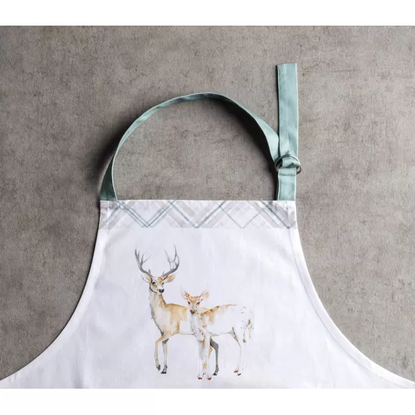 Maison d Hermine Apron 100 Cotton 2750 Inch x 3150 Inch 1 Piece Adjustable Neck Strap Cloth Apron with Center Pocket amp Long Ties for Gifts Chef Women amp Men Damask  ThanksgivingChristmas16  Deer in the Woods With Pocket