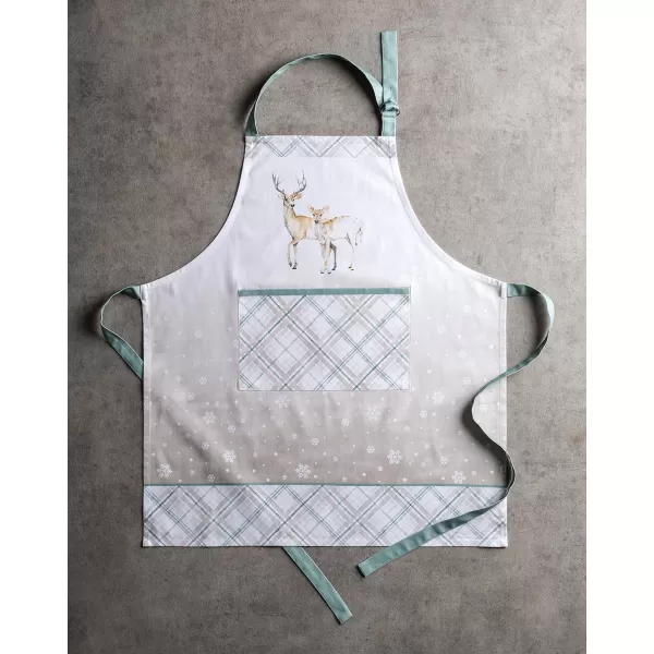 Maison d Hermine Apron 100 Cotton 2750 Inch x 3150 Inch 1 Piece Adjustable Neck Strap Cloth Apron with Center Pocket amp Long Ties for Gifts Chef Women amp Men Damask  ThanksgivingChristmas16  Deer in the Woods With Pocket