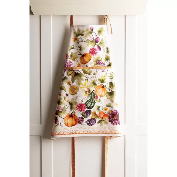 Maison d Hermine Apron 100 Cotton 2750 Inch x 3150 Inch 1 Piece Adjustable Neck Strap Cloth Apron with Center Pocket amp Long Ties for Gifts Chef Women amp Men Damask  ThanksgivingChristmas19  Pumpkin Garden  Cloudy Cream
