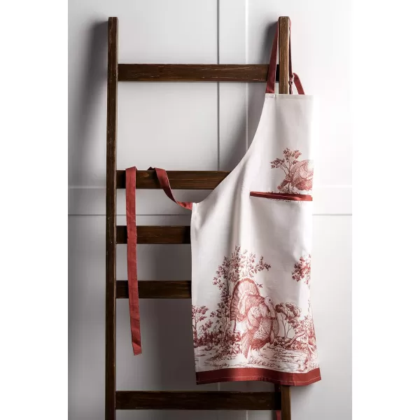 Maison d Hermine Apron 100 Cotton 2750 Inch x 3150 Inch 1 Piece Adjustable Neck Strap Cloth Apron with Center Pocket amp Long Ties for Gifts Chef Women amp Men Damask  ThanksgivingChristmas38  Holy Jouy  Red