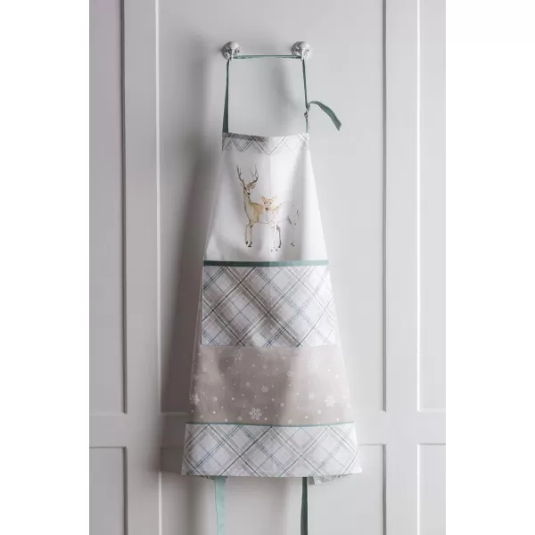 Maison d Hermine Apron 100 Cotton 2750 Inch x 3150 Inch 1 Piece Adjustable Neck Strap Cloth Apron with Center Pocket amp Long Ties for Gifts Chef Women amp Men Damask  ThanksgivingChristmas16  Deer in the Woods With Pocket