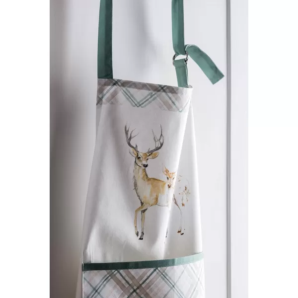 Maison d Hermine Apron 100 Cotton 2750 Inch x 3150 Inch 1 Piece Adjustable Neck Strap Cloth Apron with Center Pocket amp Long Ties for Gifts Chef Women amp Men Damask  ThanksgivingChristmas16  Deer in the Woods With Pocket