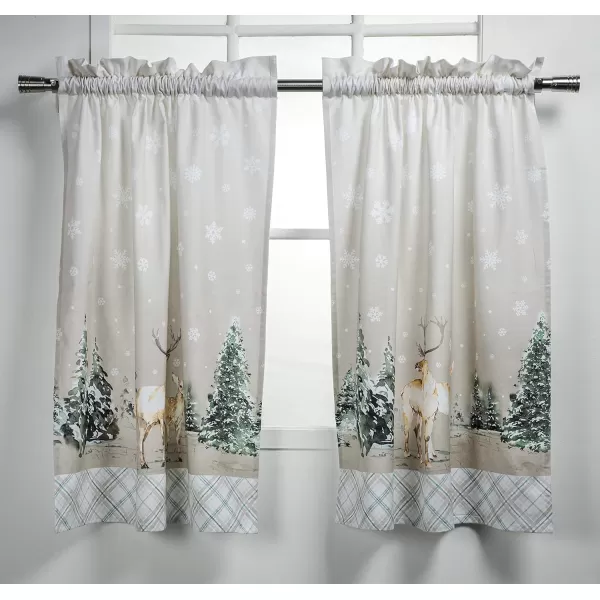 Maison d Hermine Canton 100 Cotton Set of 3 Kitchen Window Curtain for Cafe Kitchen Bedroom Home 2 Tiers 28x36 and 1 Valance 56x1811  Deer in the Woods