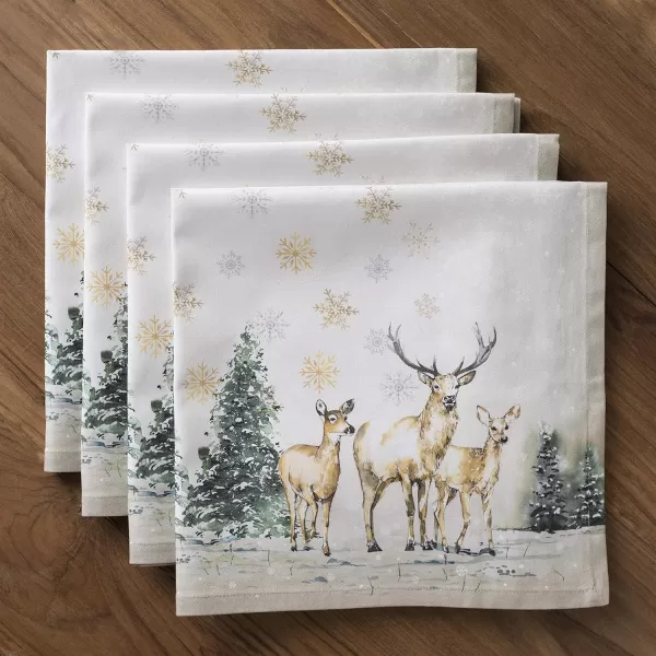 Maison d Hermine Napkin 100 Cotton 20 Inch x 20 Inch Set of 4 Dinner Napkins Decorative Washable Cloth Napkin for Gifts Dining Buffet Party Christmas TraditionThanksgivingChristmas02  Deer in the Woods