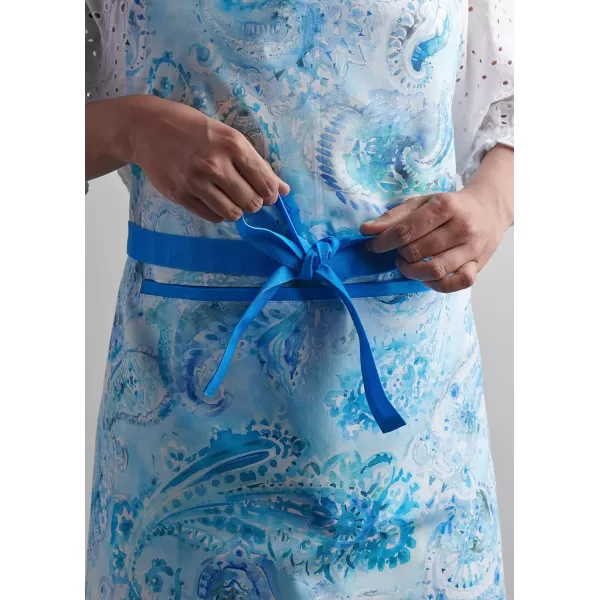 Maison d Hermine Premium 100 Combed Cotton Kitchen Apron with an Adjustable Neck with Long Ties for Women Men ChefPaisley Blues
