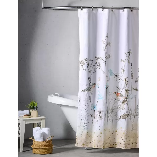 Maison d Hermine Shower Curtain 100 Cotton One Panel 70x72 Darkening Bath Shower Curtains Easy Hanging with 12 Button Holes for Bathrooms Tropiques09  Meadow Florals