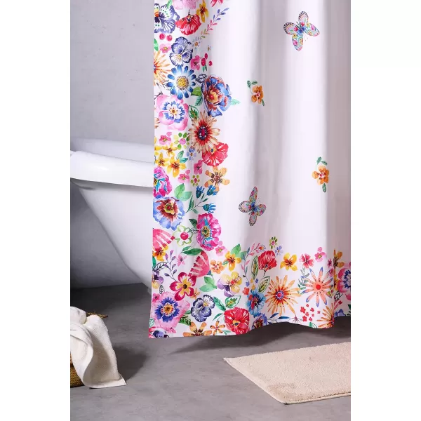 Maison d Hermine Shower Curtain 100 Cotton One Panel 70x72 Darkening Bath Shower Curtains Easy Hanging with 12 Button Holes for Bathrooms Tropiques23  Happy Florals
