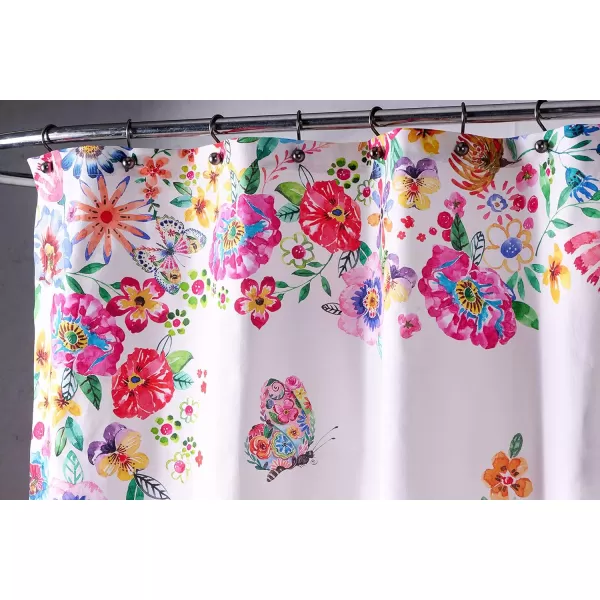 Maison d Hermine Shower Curtain 100 Cotton One Panel 70x72 Darkening Bath Shower Curtains Easy Hanging with 12 Button Holes for Bathrooms Tropiques23  Happy Florals