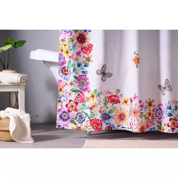 Maison d Hermine Shower Curtain 100 Cotton One Panel 70x72 Darkening Bath Shower Curtains Easy Hanging with 12 Button Holes for Bathrooms Tropiques23  Happy Florals