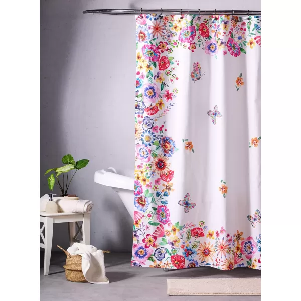 Maison d Hermine Shower Curtain 100 Cotton One Panel 70x72 Darkening Bath Shower Curtains Easy Hanging with 12 Button Holes for Bathrooms Tropiques23  Happy Florals