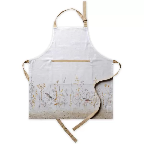 Maison d Hermine 100 Cotton Kitchen Apron with an Adjustable Neck with Long Ties for Women Men Chef26  Meadow Florals  Beige