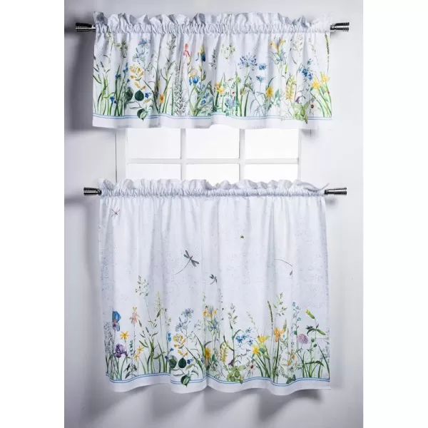 Maison d Hermine Canton 100 Cotton Set of 3 Kitchen Window Curtain for Cafe Kitchen Bedroom Home 2 Tiers 28x36 and 1 Valance 56x1801  Fleurs De Mai