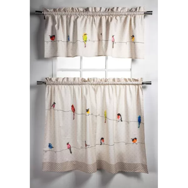 Maison d Hermine Canton 100 Cotton Set of 3 Kitchen Window Curtain for Cafe Kitchen Bedroom Home 2 Tiers 28x36 and 1 Valance 56x1804  Birdies on Wire