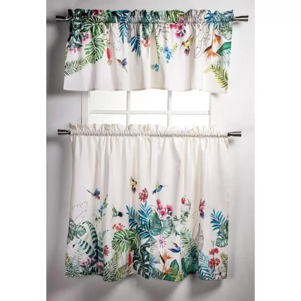 Maison d Hermine Canton 100 Cotton Set of 3 Kitchen Window Curtain for Cafe Kitchen Bedroom Home 2 Tiers 28x36 and 1 Valance 56x1805  Tropiques