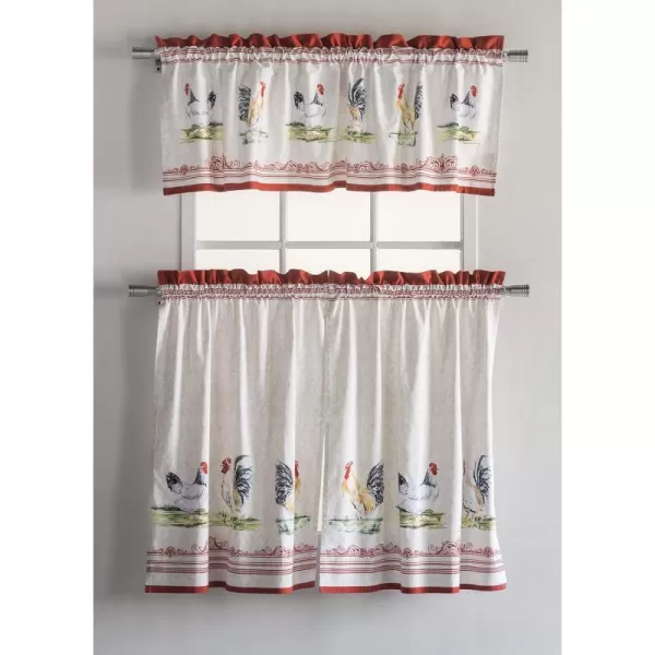 Maison d Hermine Canton 100 Cotton Set of 3 Kitchen Window Curtain for Cafe Kitchen Bedroom Home 2 Tiers 28x36 and 1 Valance 56x1806  Campagne