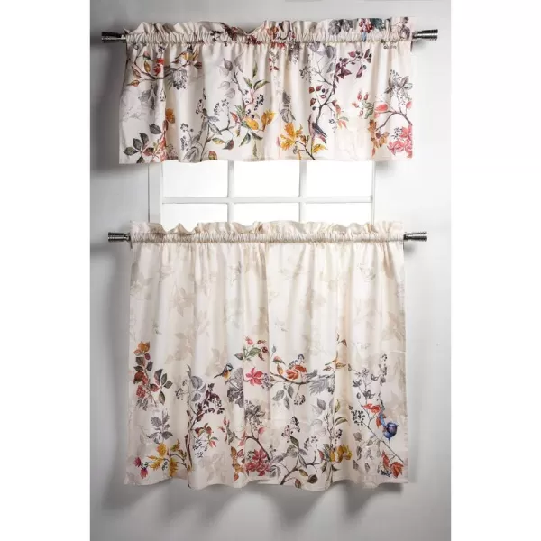 Maison d Hermine Canton 100 Cotton Set of 3 Kitchen Window Curtain for Cafe Kitchen Bedroom Home 2 Tiers 28x36 and 1 Valance 56x1807  Equinoxe  Beige